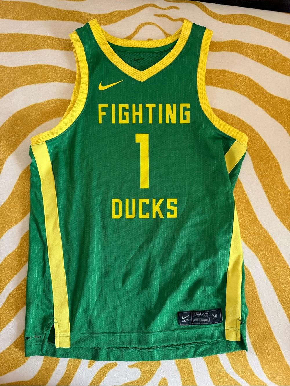 Nike Green and Yellow 'Fighting Ducks' Basketball Jersey